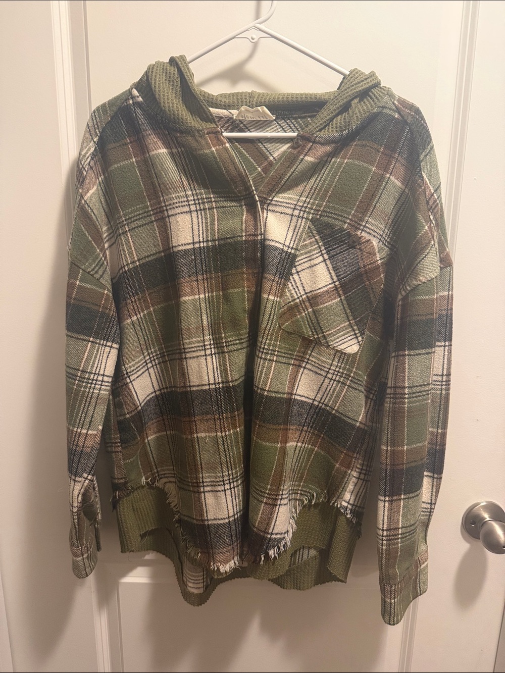 Olive Plaid Hooded Flannel Shirt Jacket